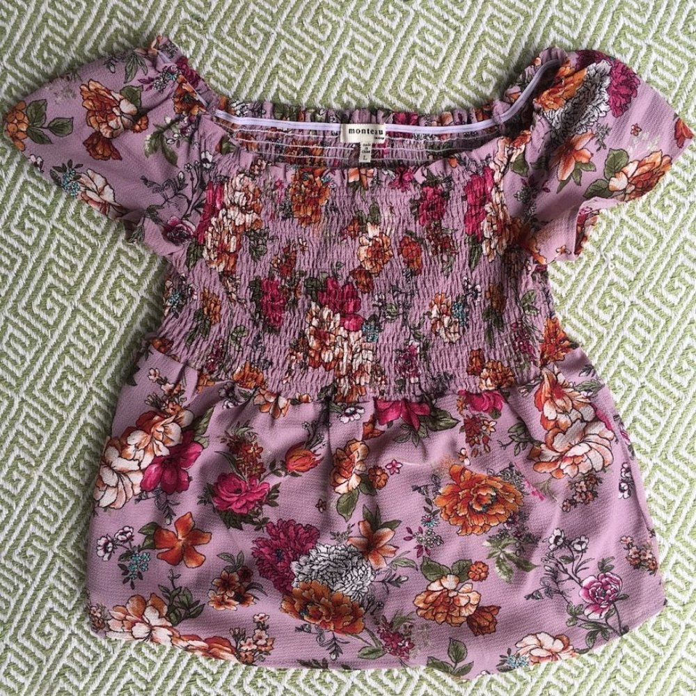 Pink Floral Shirred Peplum Blouse